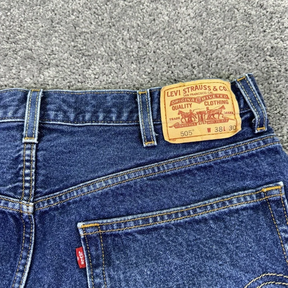 Levis 505 Jeans Mens 38x26 Blue Regular Straight Denim Medium Wash Logo City